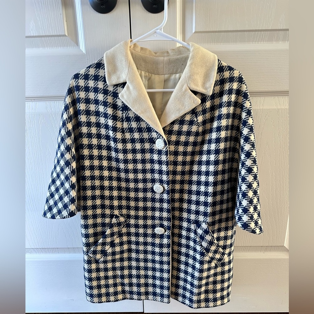 VINTAGE 1960s Carol Brent Houndstooth Wool Coat - Size S